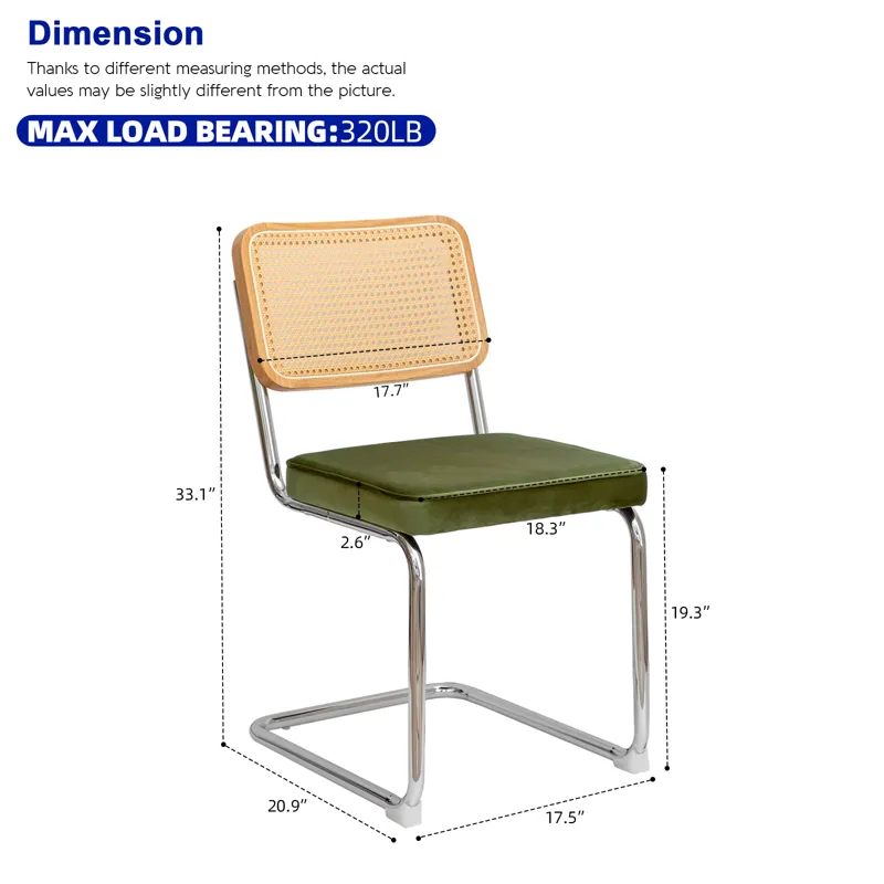 Dining Chairs (Set of 2), Velvet Rattan Side Accent Chairs With Chrome Legs, Modern Mid-Century Breu