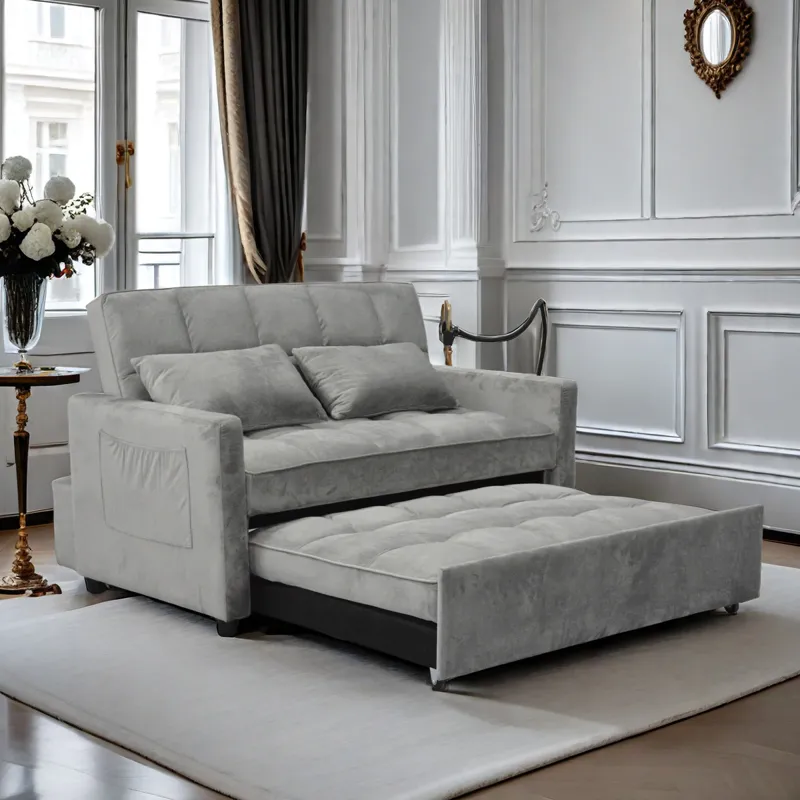 Modern Velvet Loveseat Futon Sofa Couch Pullout Bed, 55.33\" Love Seat Lounge Sofa Bed, Armrest With