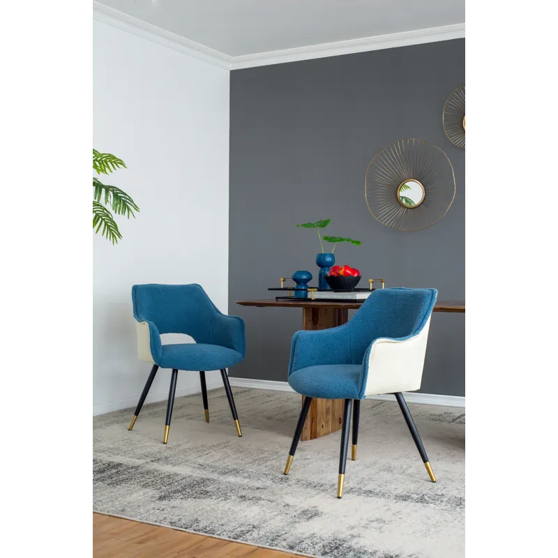 Fabric Side Chair, Living Room Bedroom Kitchen Vanity Accent Chair (Set of 2) - Blue