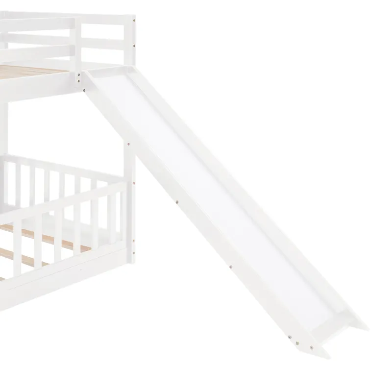 Twin Over Twin Bunk Bed With Slide And Ladder - White
