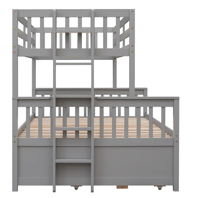 Twin Over Full Bunk Bed With Twin Size Trundle, Separable Bunk Bed With Drawers For Bedroom - Gray