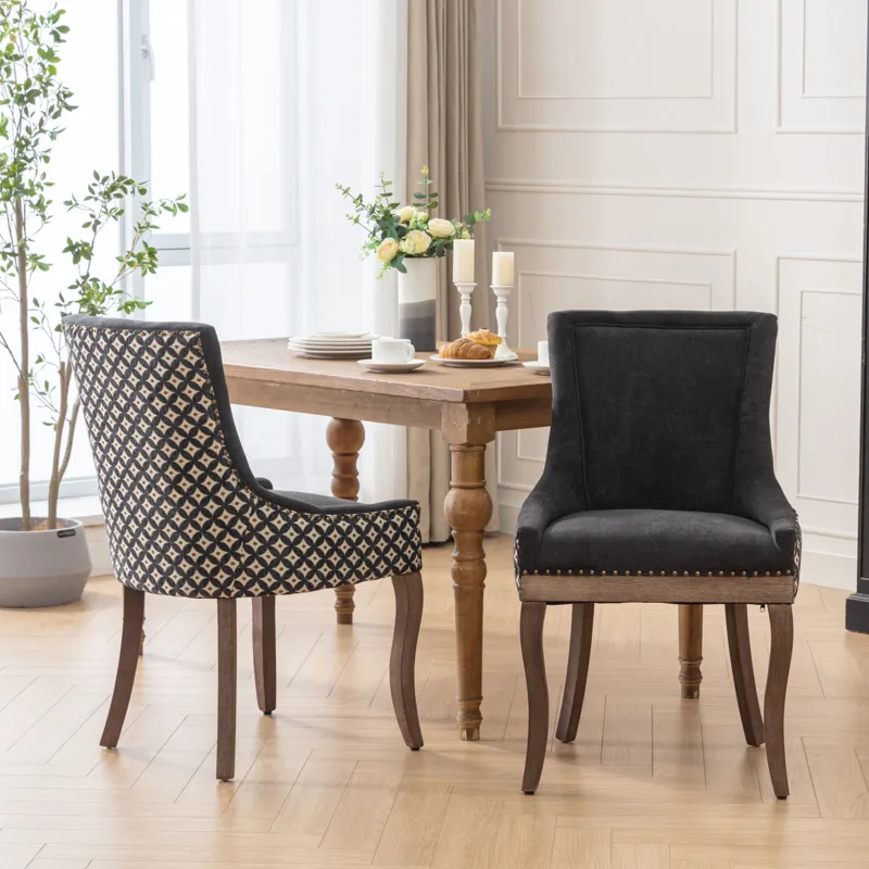 Ultra Side Dining Chair, Thickened Fabric Chairs With Neutrally Toned Solid Wood Legs, Bronze Nail H