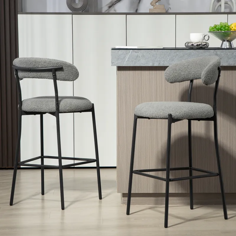 26\'\' Counter Height Bar Stools Teddy Fabric Cover Kitchen Island Counter Bar Stool With Black Powd