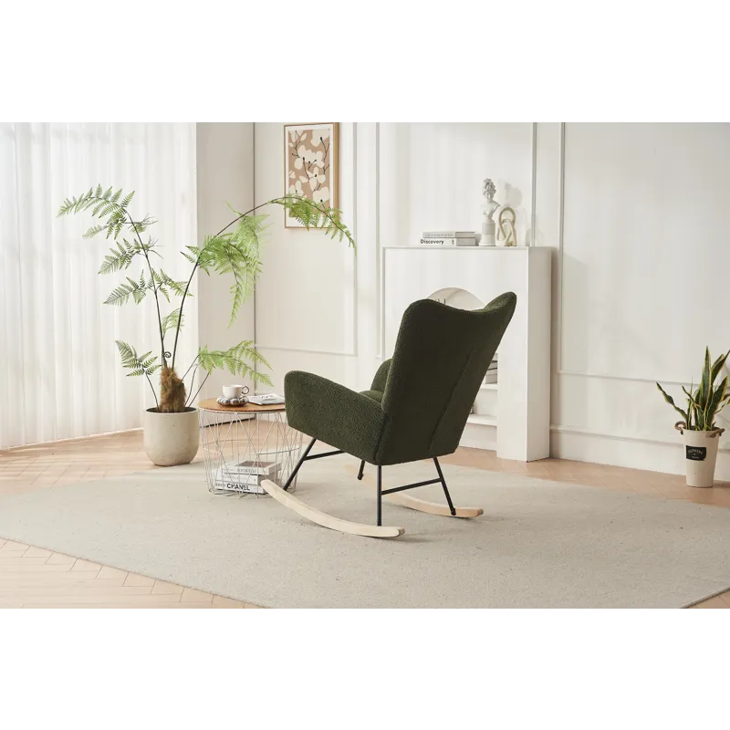 37.7\" Rocking Chair Nursery, Solid Wood Legs Reading Chair With Teddy Fabric Upholstered, Nap Armch