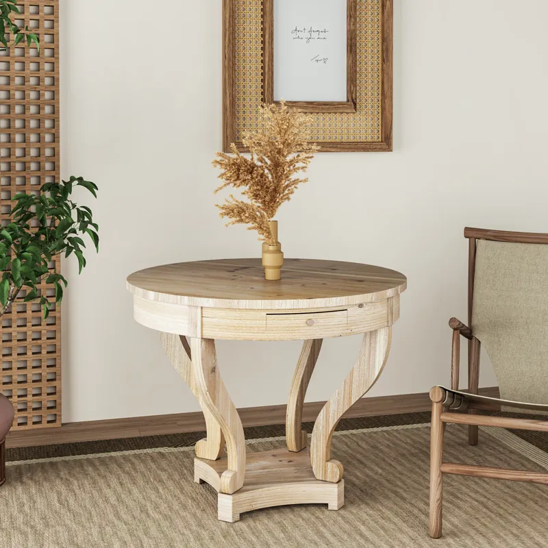 Curved Legs Farmhouse Style Small Size Round Dining Table End Table Side Table Coffee Table For Dine