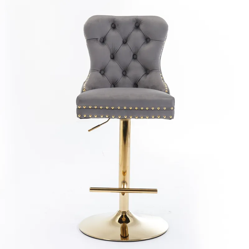Thick Golden Swivel Velvet Barstools Adjusatble Seat Height From 25-33\", Modern Upholstered Bar Sto