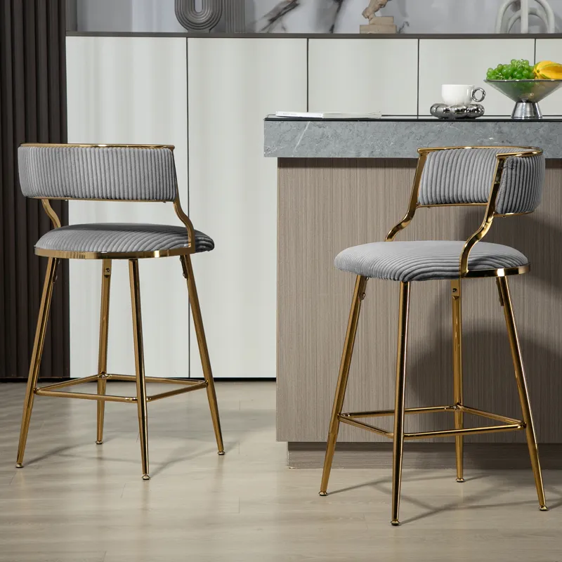 Counter Height Bar Stools, Corduroy Kitchen Island Counter Bar Stools With Back, Golden Chromed Base