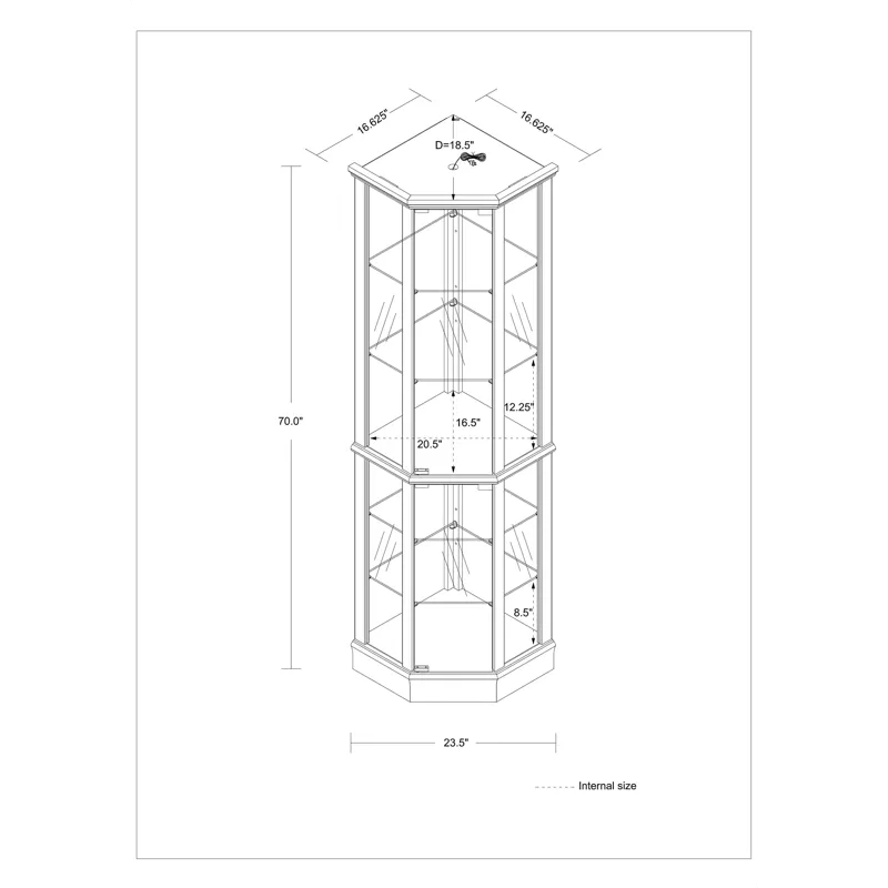 6 Shelf Lighted Corner Curio Cabinet With Adjustable Tempered Glass Shelves And Mirror Back (E26 Light Bulb Not Included) - Walnut