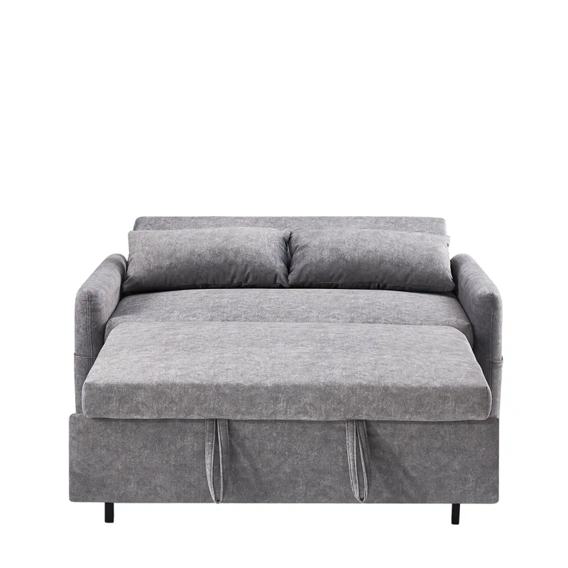 Pull Out Sleep Sofa Bed Loveseats Sofa Couch With Adjsutable Backrest, Storage Pockets, 2 Soft Pillo