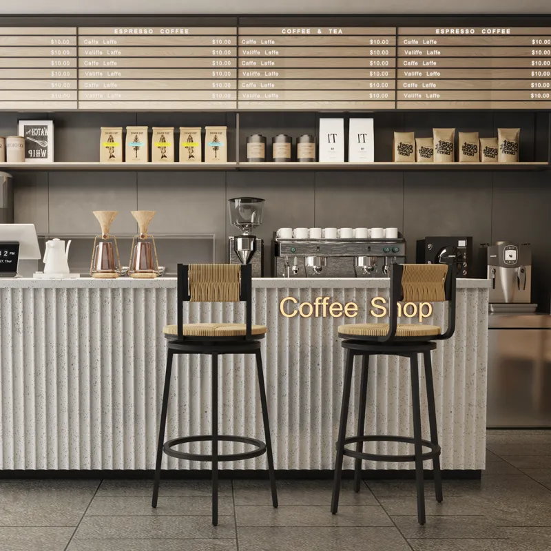 Honey Swivel Bar Stools Paper Rope Handwoven Barstools With Back (Set of 2) Rustic Round Counter Cha