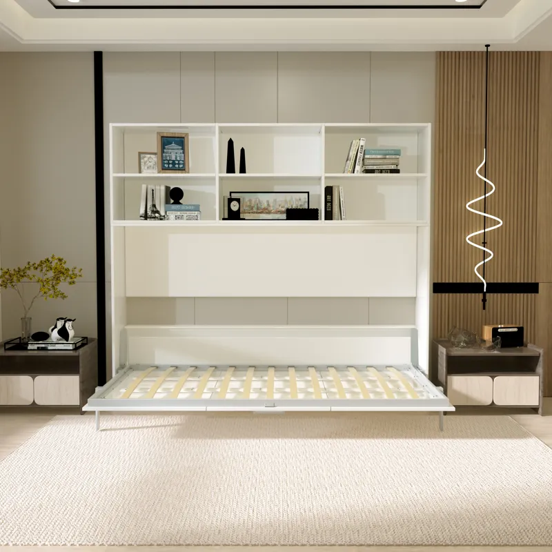 Mordern Design Twin Size Horizontal Murphy Bed With Shelf Storage For Bedroom Or Guestroom Wall Bed 
