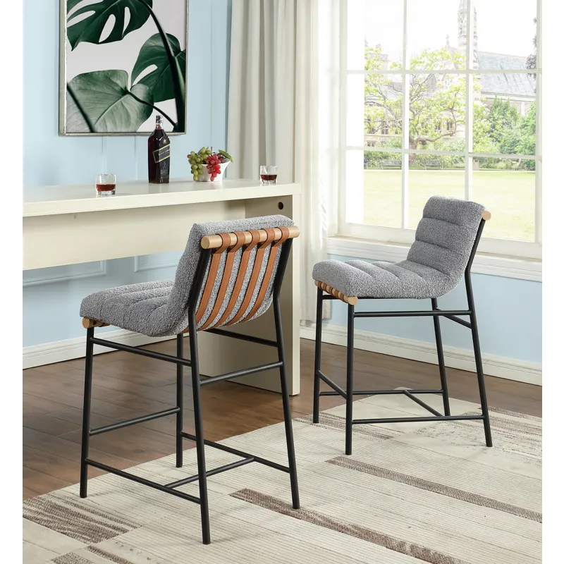 Lahni - 17.Boucle Fabric Counter Height Chair - Gray