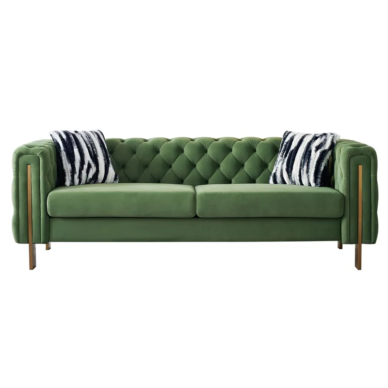 Chesterfield - Modern Tufted Velvet Living Room Sofa, 84.25\'\'W Couch - Mint Green