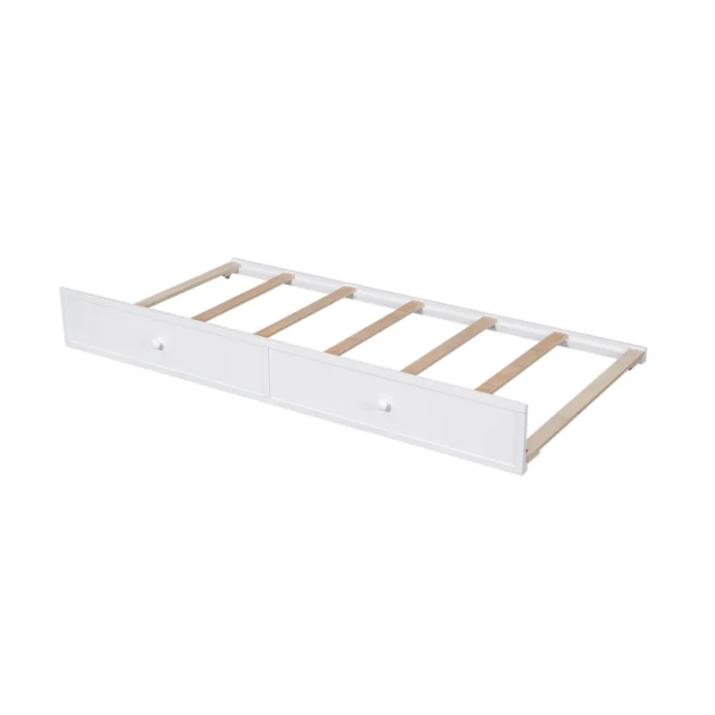 Twin Over Full Bunk Bed With Twin Size Trundle, Storage And Guard Rail For Bedroom, Dorm, For Adults