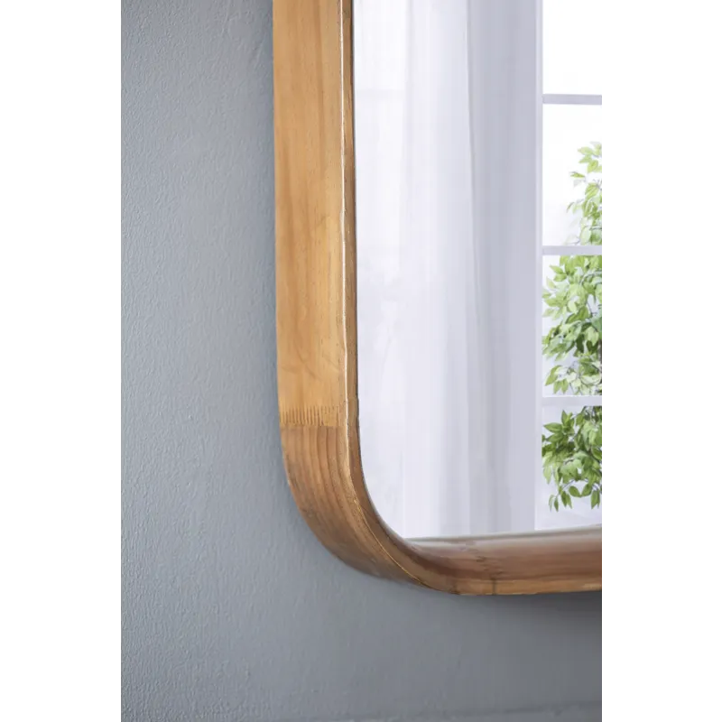 Square Mirror With Wood Frame, Wall Mirror For Living Room Bathroom Entryway - Brown