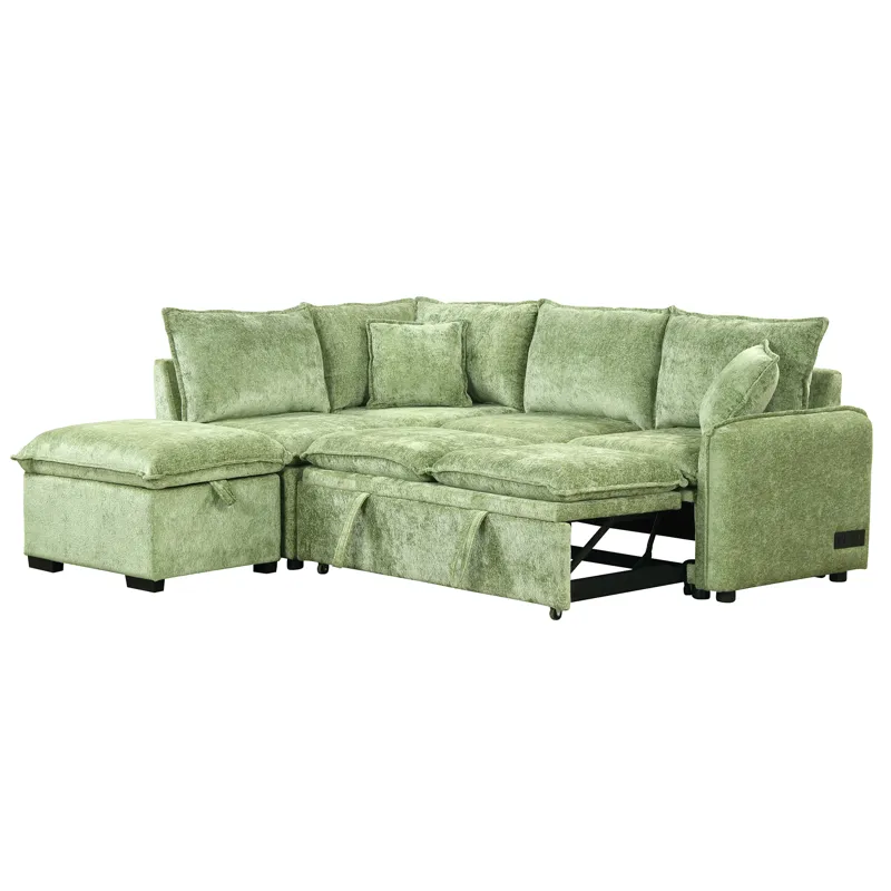Convertible Sofa Bed Sectional Sofa Sleeper L-Shaped Sofa With A Storage Ottoman, Two Pillows, Two P
