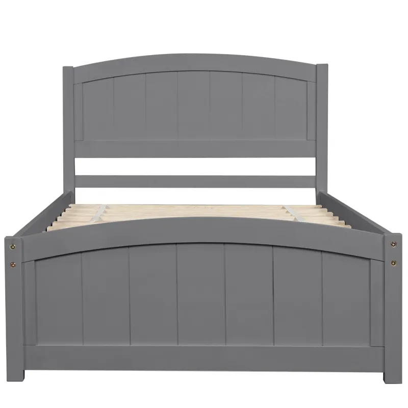 Twin Platform Bed With Headboard, Footboard And Wood Slat Support - Gray