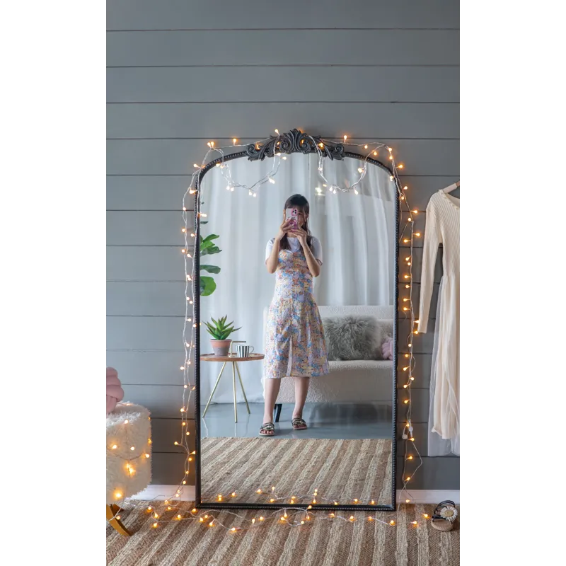 Full Length Mirror, Arched Mirror Hanging Or Leaning Against Wall, Large Mirror For Living Room - Bl