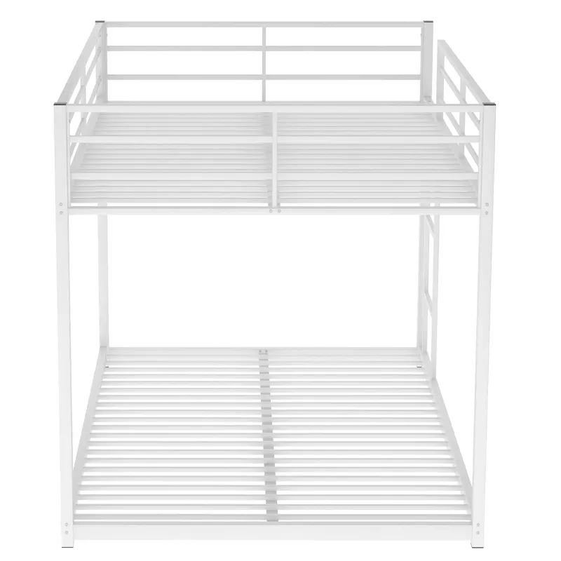 Full Over Full Metal Bunk Bed, Low Bunk Bed With Ladder - White