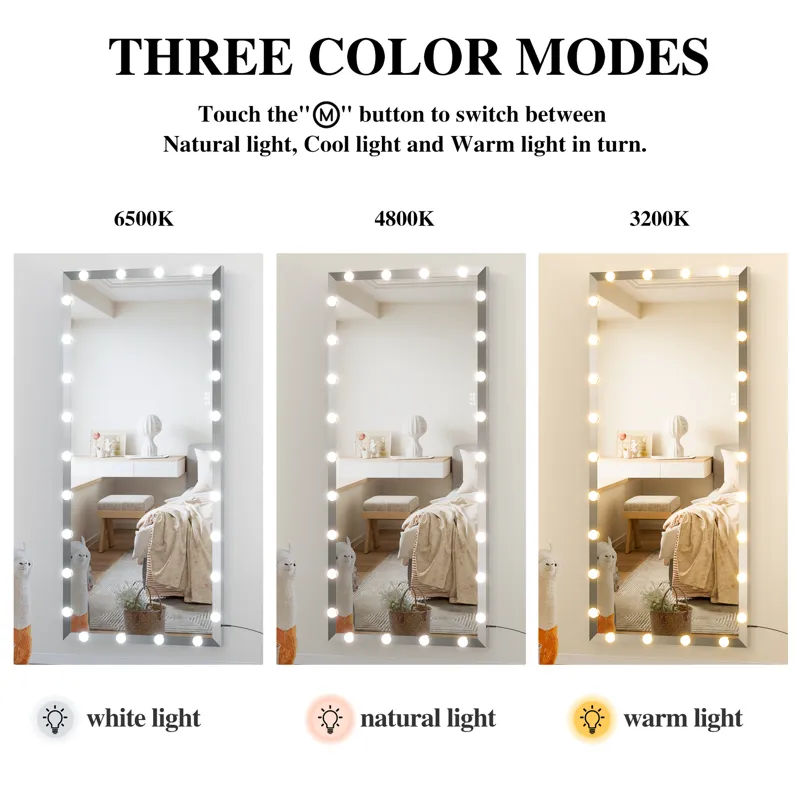 Hollywood - Full Length Mirror With Lights Oversized Full Body Vanity Mirror With 3 Color Modes Ligh