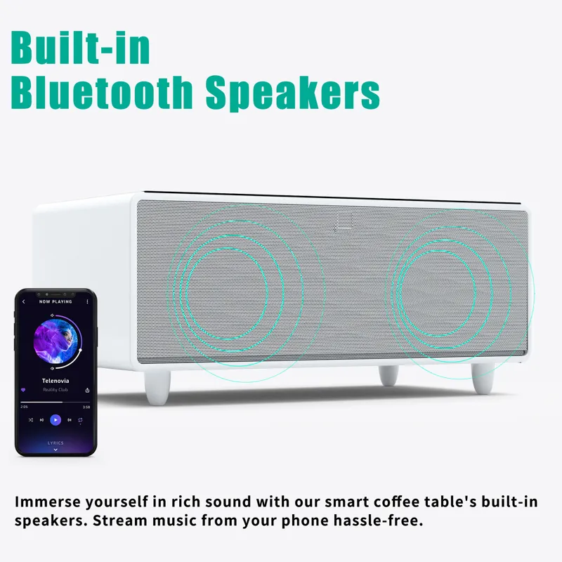 Modern Smart Coffee Table With Built-In Fridge, Bluetooth Speaker, Wireless Charging, Touch Control 