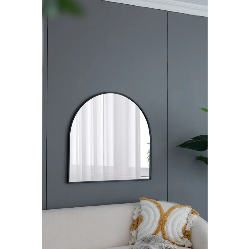 Arched Decorative Accent Mirror With Iron Metal Frame, Wall Deor For Bathroom, Bedroom, Entryway, Mantel - Black