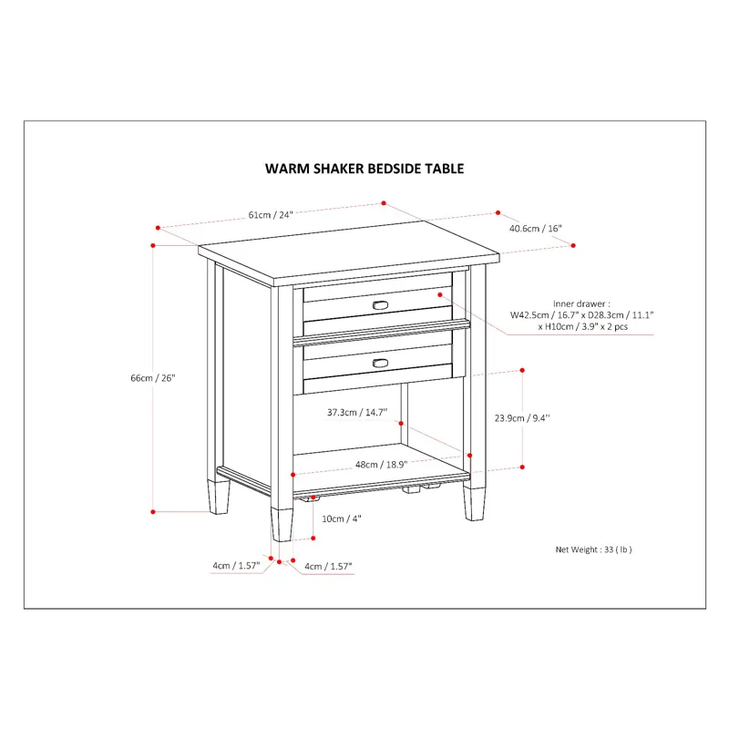 Warm Shaker - Bedside Table - Hickory Brown