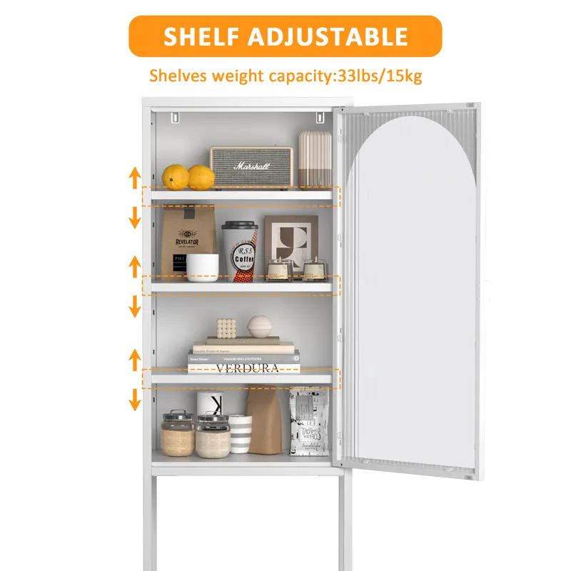 Metal Glass Door Display Storage Cabinet - 5 Tier Cube Bookshelf Storage Cabinet With 3 Adjustable S