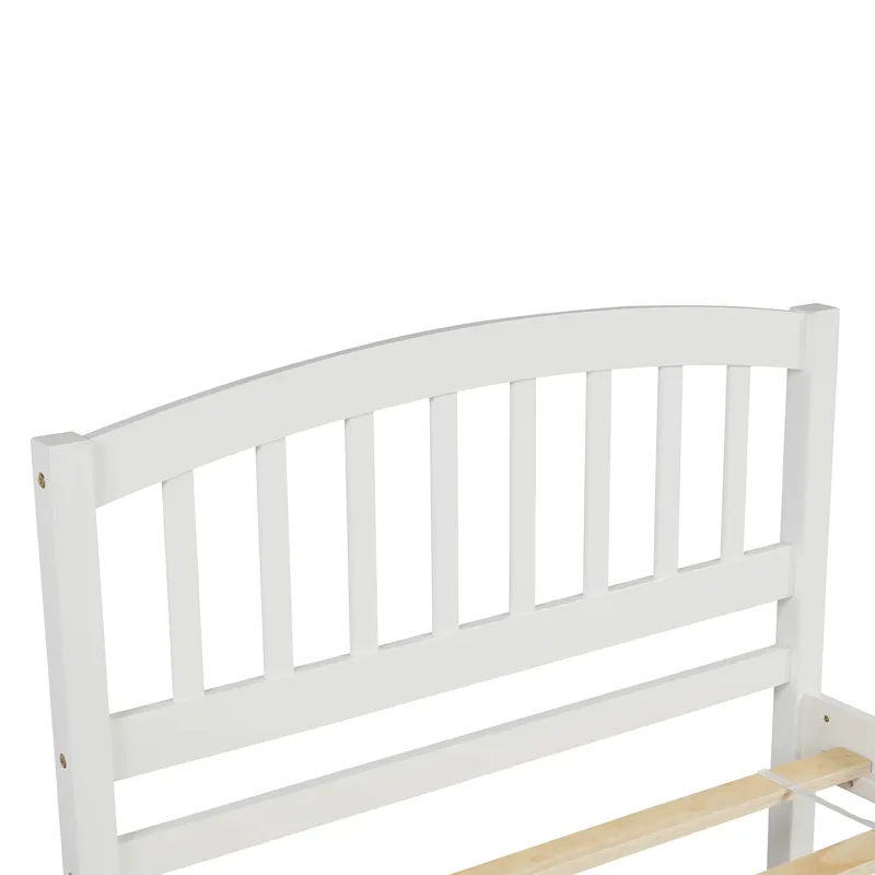 Twin Size Platform Bed Wood Bed Frame With Trundle - White