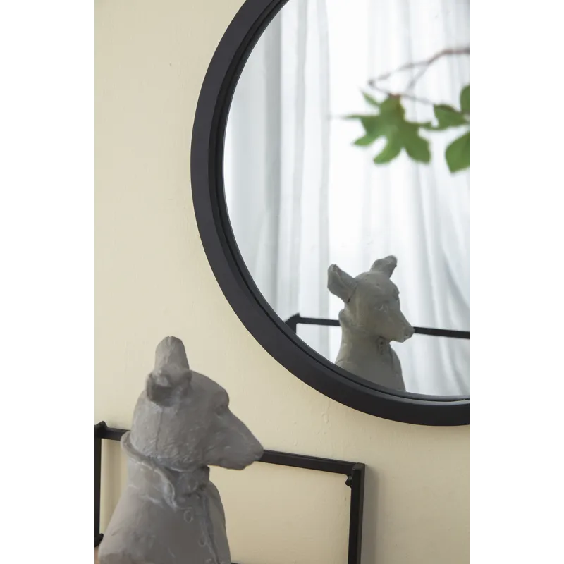 Circle Wall Mirror With Wooden Frame, Wall Mirror For Living Room - Black