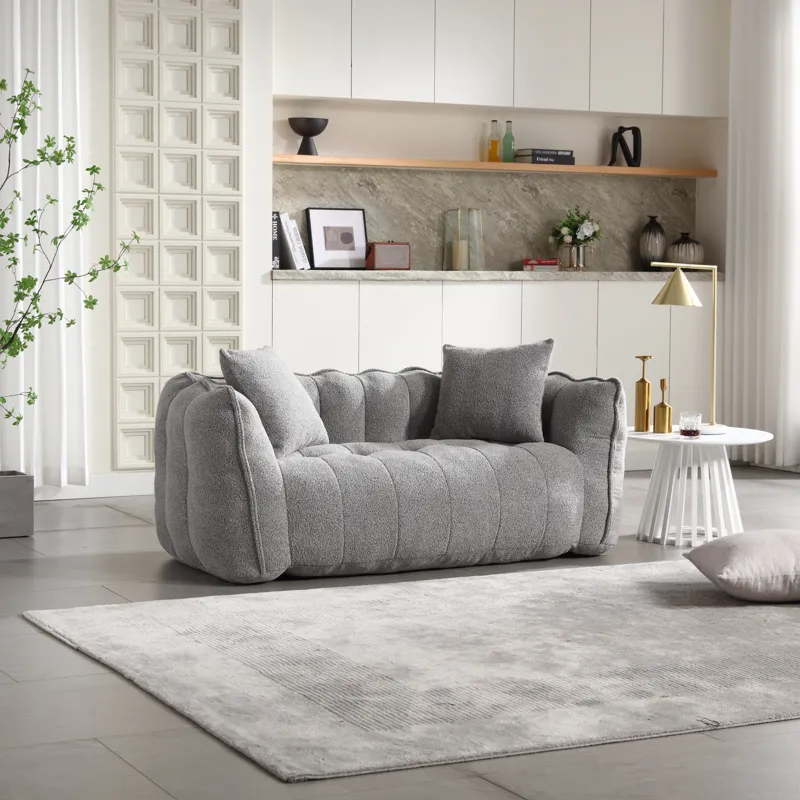 Soft Beanbag Chair With High Resilience Foam Core For Two People - Gray