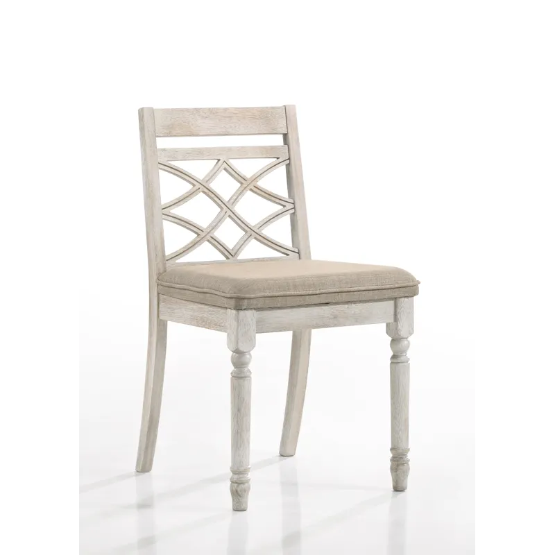 Havanna - 5 Piece Wide Contemporary Round Dining Table With Off White Fabric Chairs (Set of 5) - Vin
