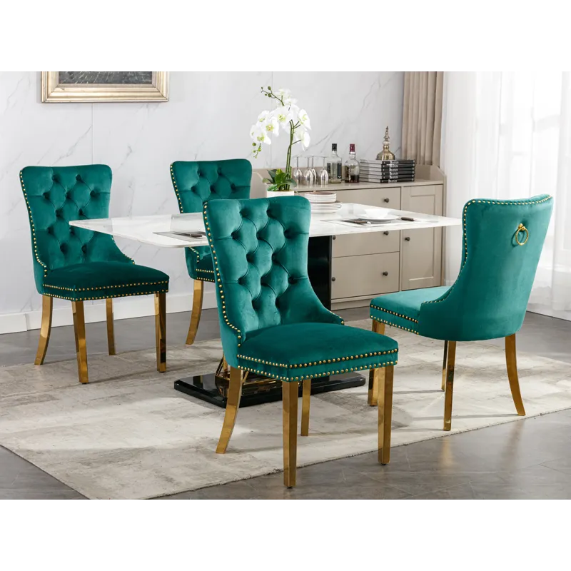 Nikki - Modern, High-End Tufted Solid Wood Contemporary Velvet Upholstered Dining Chair With Golden 
