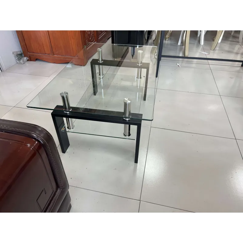 Tempered Clear Glass Coffee Table, 2-Layers Coffee Table Living Room Center Table - Black
