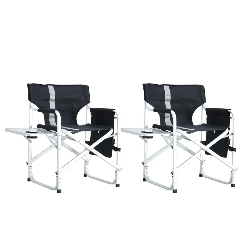 Padded Folding Outdoor Chair With Side Table And Storage Pockets, Lightweight Oversized Directors Ch
