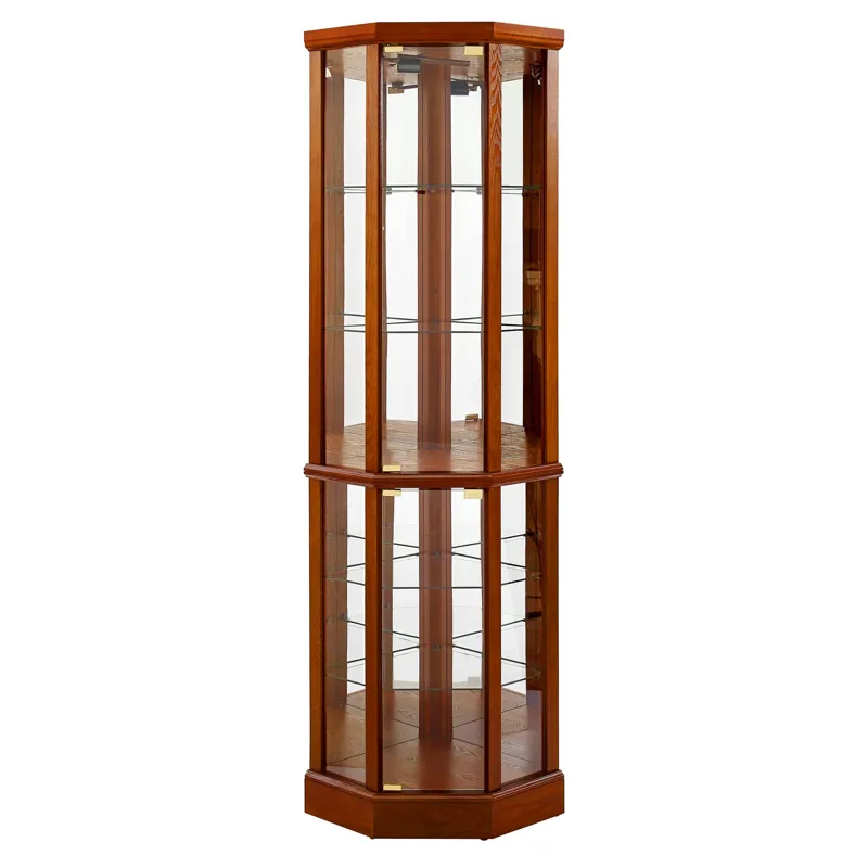 6 Shelf Lighted Corner Curio Cabinet With Adjustable Tempered Glass Shelves And Mirror Back (E26 Lig