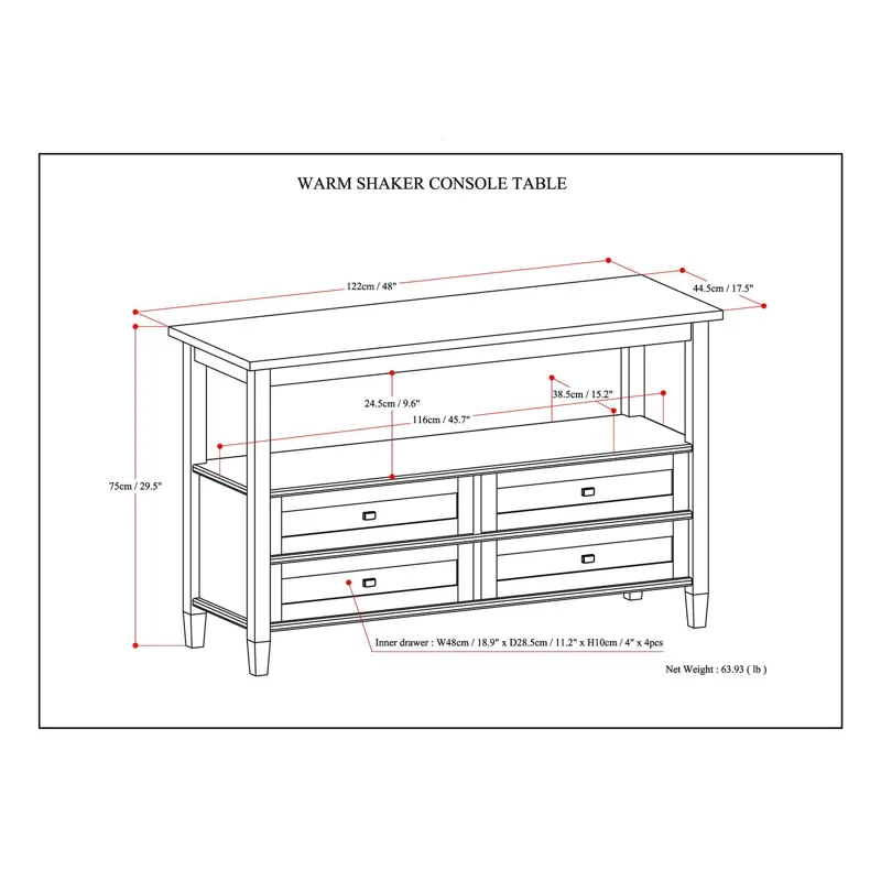 Warm Shaker - Console Sofa Table - Light Golden Brown