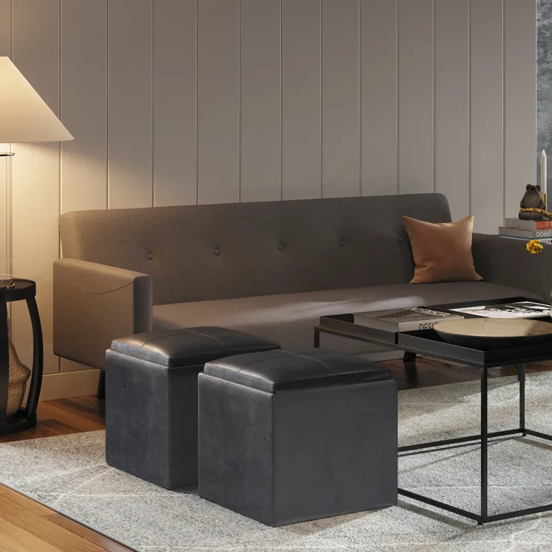 Rockwood - Cube Storage Ottoman with Tray - Distressed Black