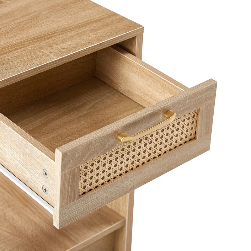 15.75\" Rattan End Table With Drawer, Modern Nightstand, Side Table For Living Room, Bedroom - Natur