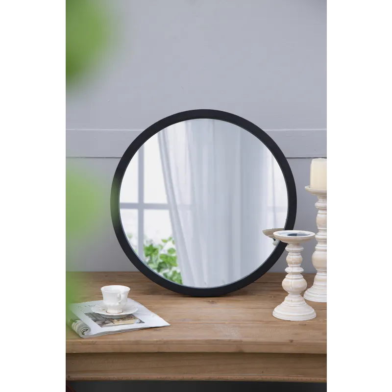 Circle Wall Mirror With Wooden Frame, Wall Mirror For Living Room - Black