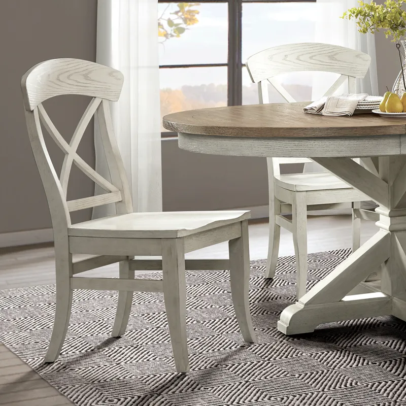 Harola - Cross-Back Dining Side Chairs In (Set of 2) - Smoky White