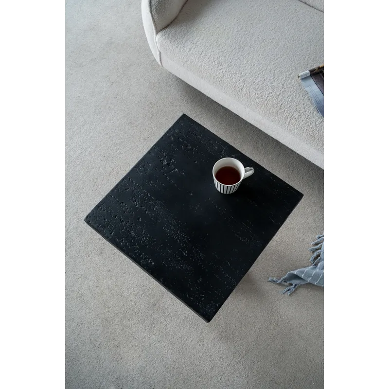 Square Side Table With Pedestal Base - Black