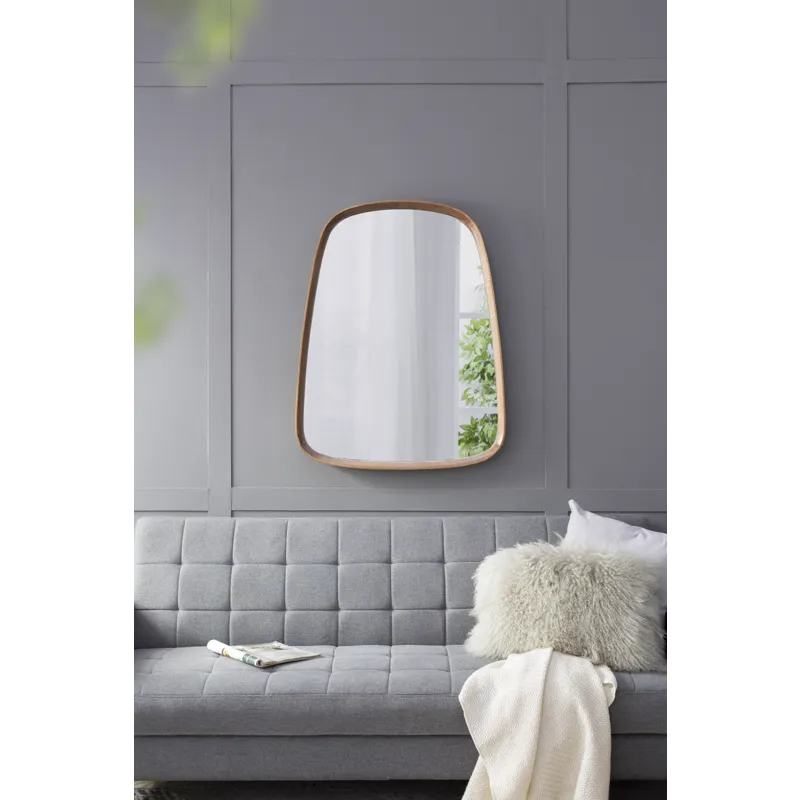Irrgeular Mirror With Wood Frame, Wall Mirror For Living Room, Bathroom Entryway - Brown