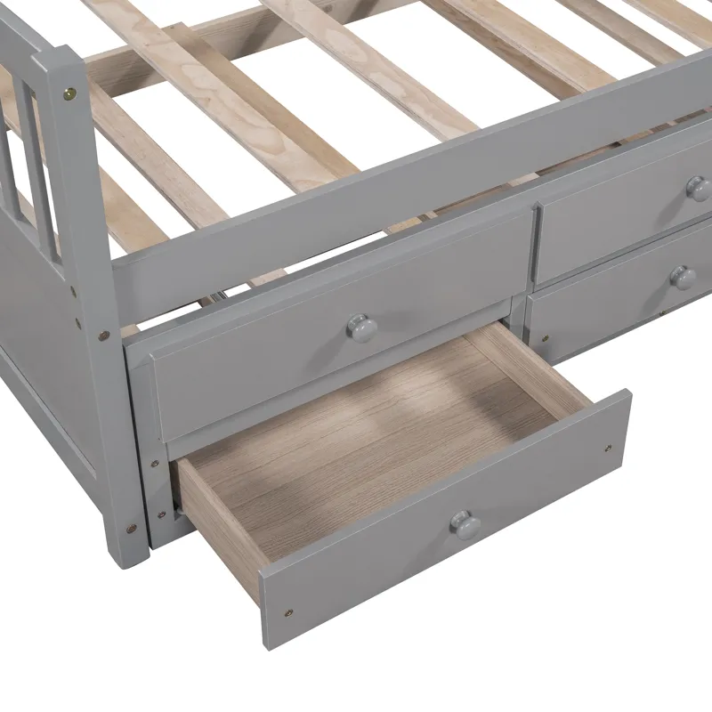 Twin Size Daybed With Trundle And Drawers - Gray