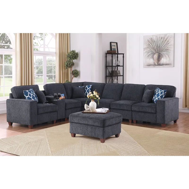 Gina - Sectional Sofa With Ottoman - Black