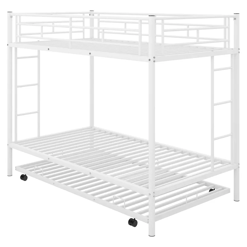 Twin Over Twin Bunk Bed With Trundle - White
