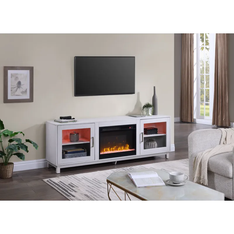 Summit - TV Stand Console With Fireplace - White Walnut Finish