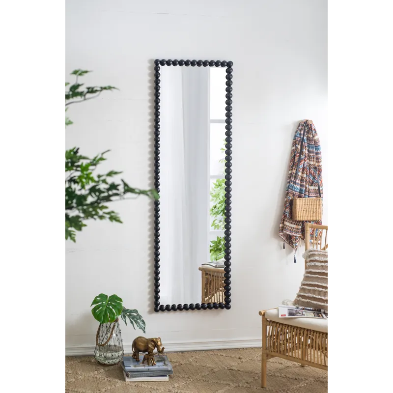 Full Length Mirror With Metal Beaded Frame, Rectangular Oversized Mirror For Living Room Bedroom - B