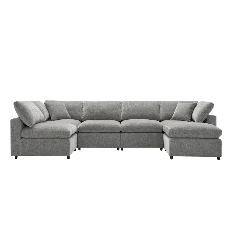 Modern Modular Cloud Sofa Bed, 6 Seat Chenille Sectional Couch Set With Ottoman, Free Combination, C