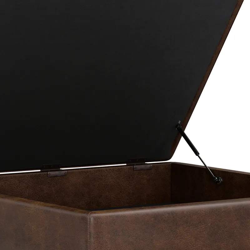 Owen - XL Square Coffee Table Storage Ottoman - Distressed Chestnut Brown